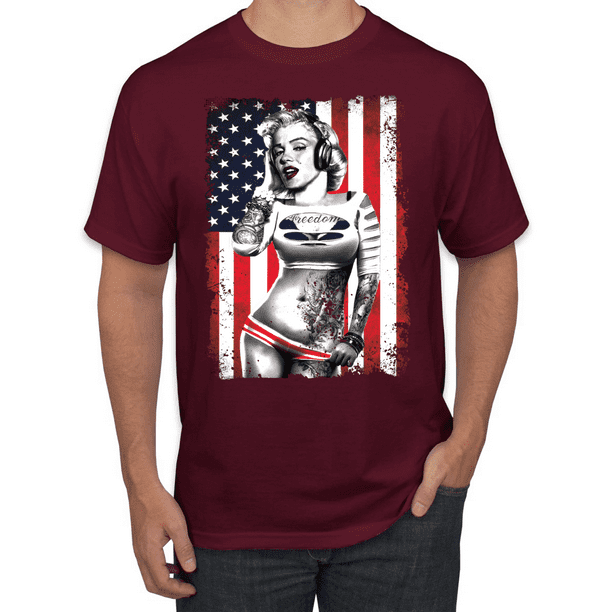 Merilyn Monroe USA Flag Men/'s V-neck T shirt 4th of July Gift